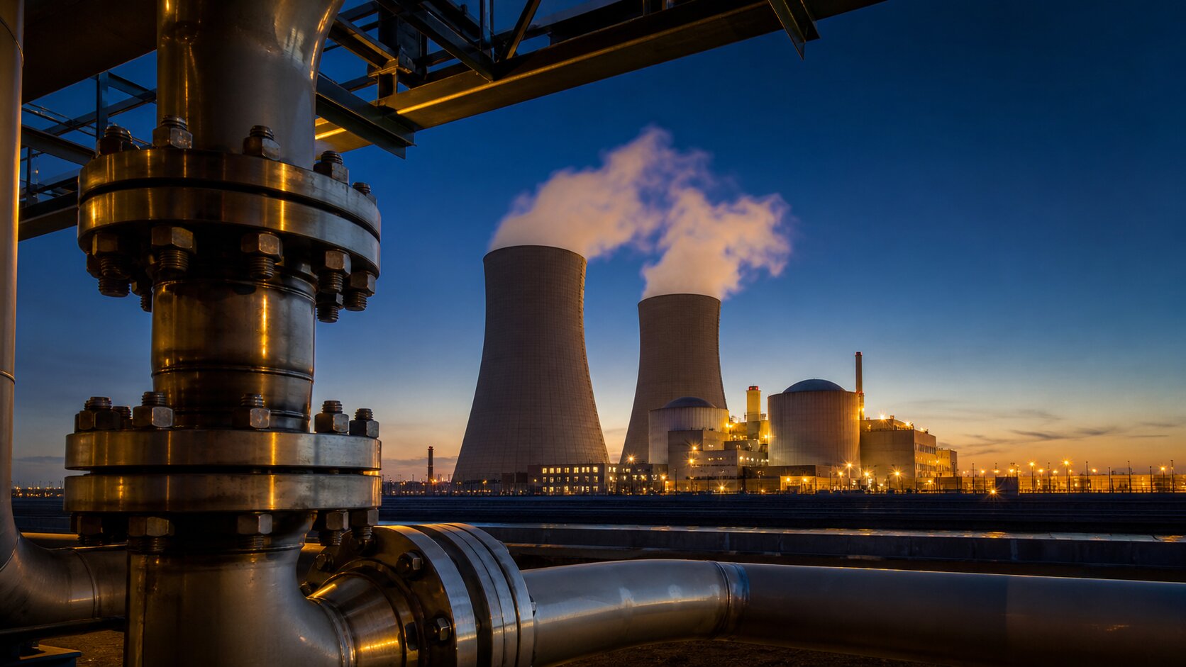 Nuclear power plant at dawn