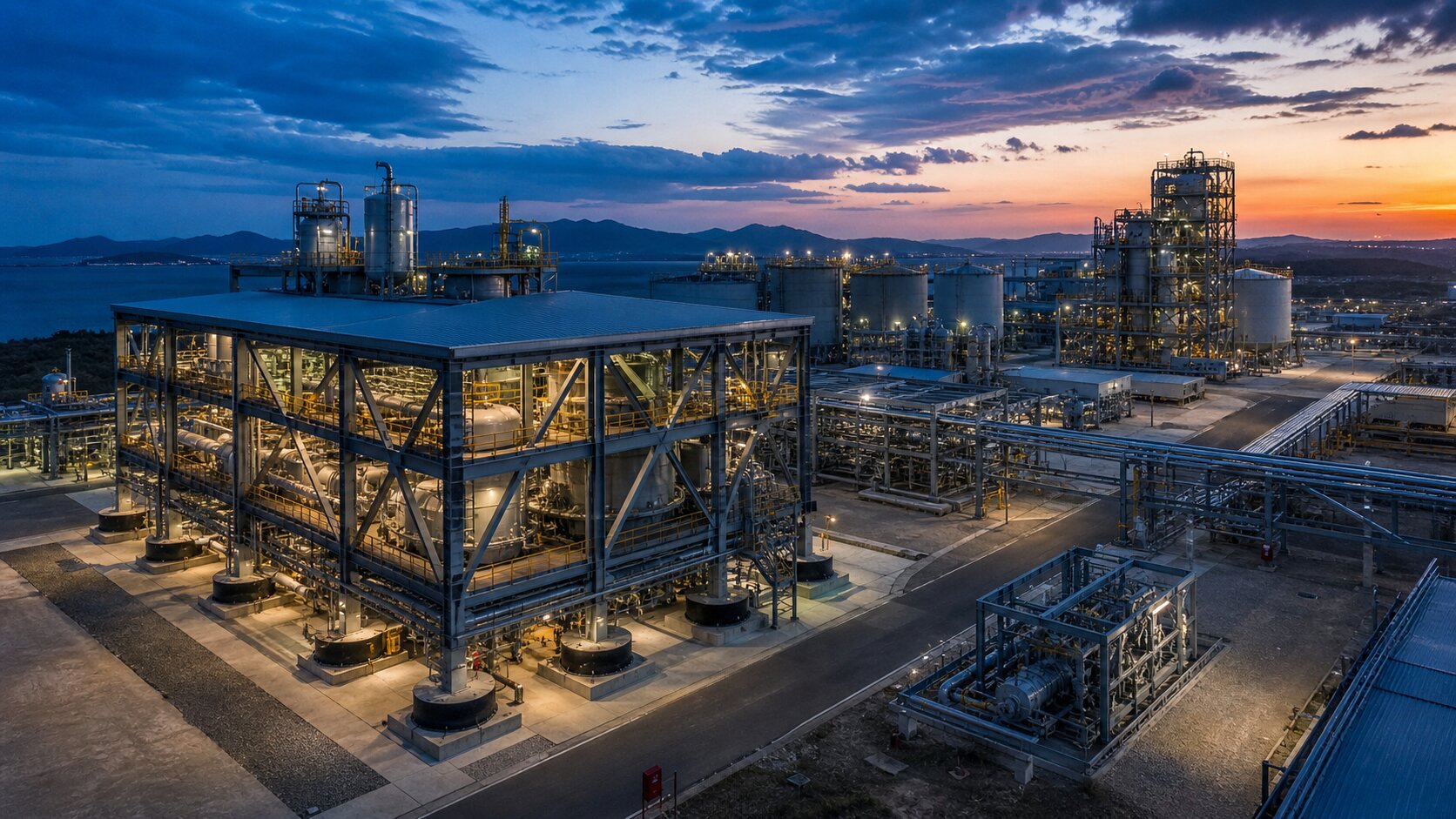 Industrial facility at twilight